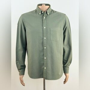 H&M Men's Olive Regular Fit Long Sleeve Button Down Shirt, US Size Medium